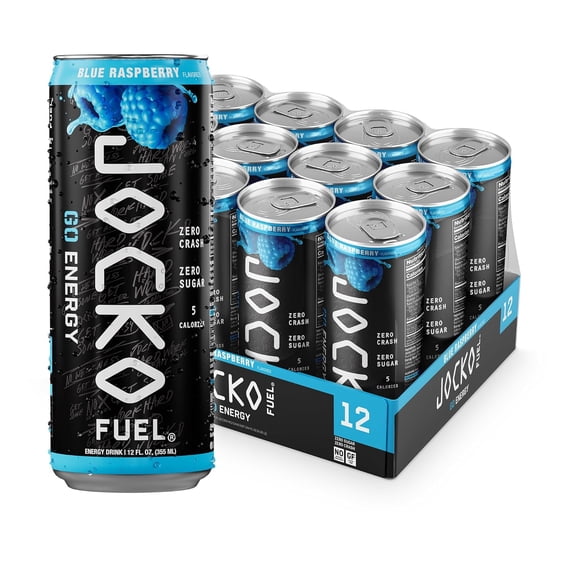 Jocko GO Energy Drink - KETO, Vitamin B12, Vitamin B6, Electrolytes - 12 Pack (Blue Raspberry)