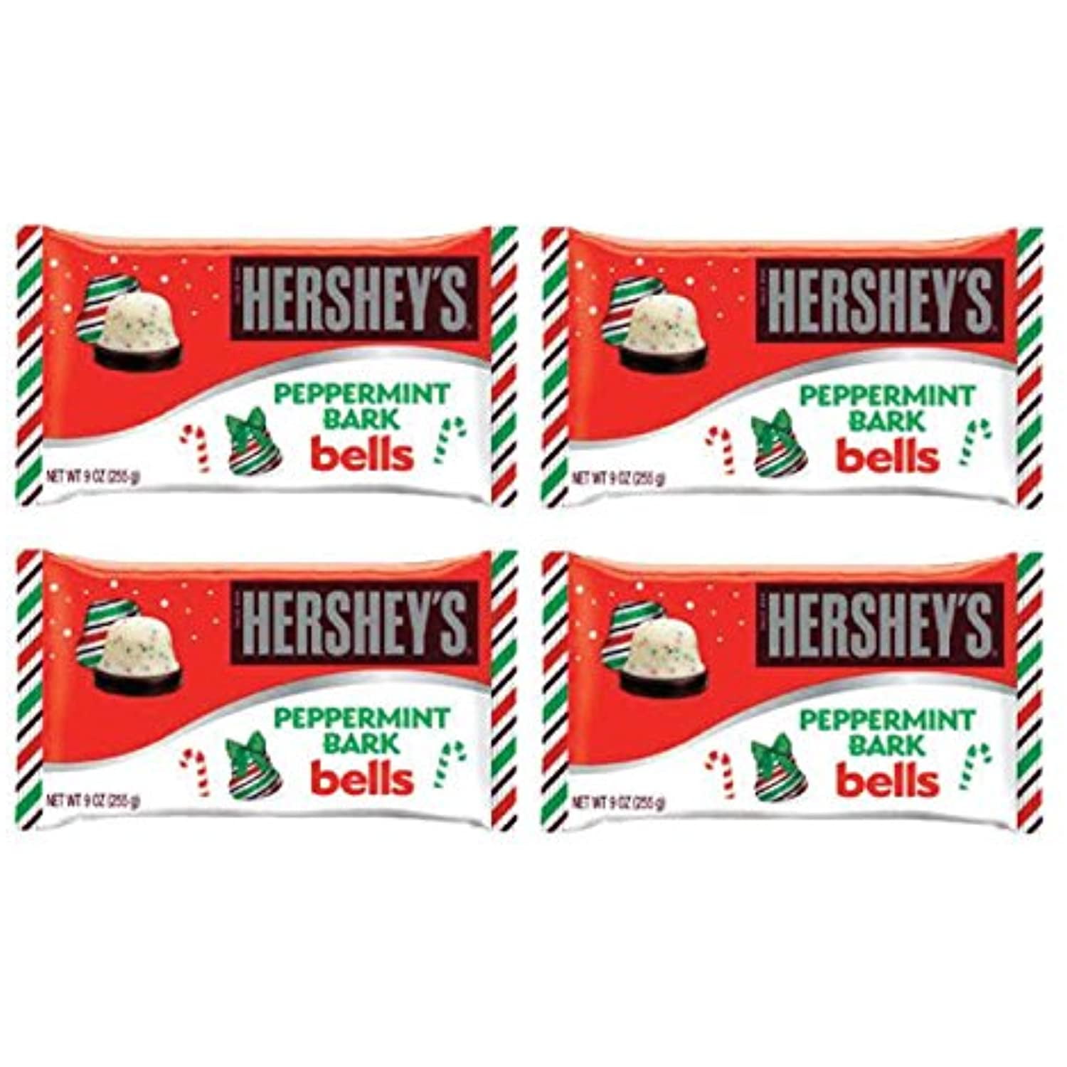 Hersheys Holiday Peppermint Bark Bells 9Ounce Bag (Pack Of 4