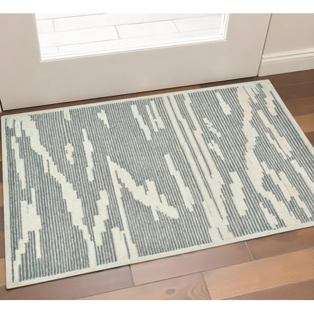 2' X 3' Gray And Ivory Wool Abstract Hand Hooked Area Rug