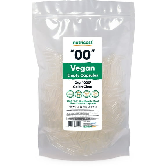 Nutricost Empty Capsules Size 00 Vegan - 1,000 Clear Empty Plant-Based Capsules