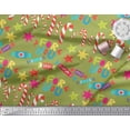 thumbnail image 2 of Soimoi Green Modal Satin Fabric Star & Candy Cane Party Decor Fabric Printed Yard 42 Inch Wide, 2 of 3