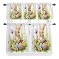 thumbnail image 2 of Kitchen Window Curtains Valance and Tier Set, Easter Rabbit Watercolor Egg Rod Pocket Tier Curtain Valance Set, Meadow Ombre Floral Butterfly Light Filtering Cafe Curtains for Bedroom Living Room, 2 of 9