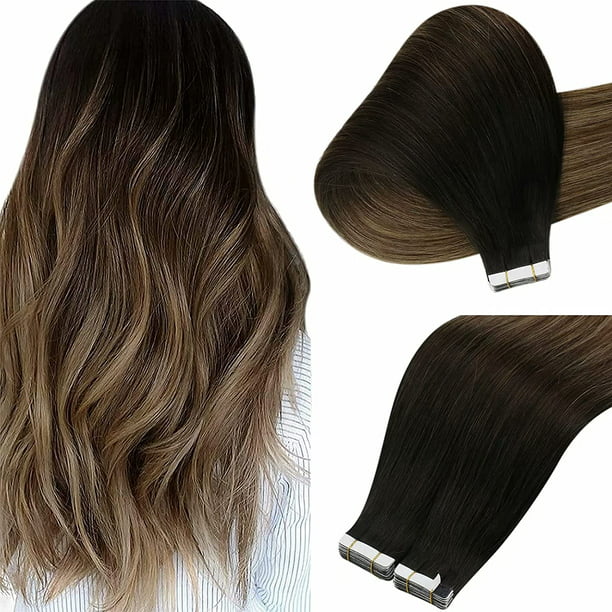 Sunny Tape in Hair Extensions Remy Human Hair 18 inch Balayage Off Black to  Medium Brown Mix Caramel Blonde Hair 50g 20Pcs 