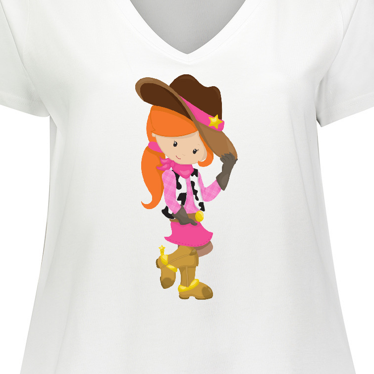 Inktastic Cowboy Girl, Girl With Cowboy Hat, Orange Hair Women's Plus Size V-Neck T-Shirt - image 3 of 4