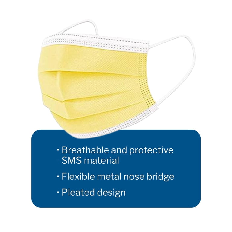 McKesson Disposable Face Masks, 3-Ply Elastic Ear Loops - Yellow