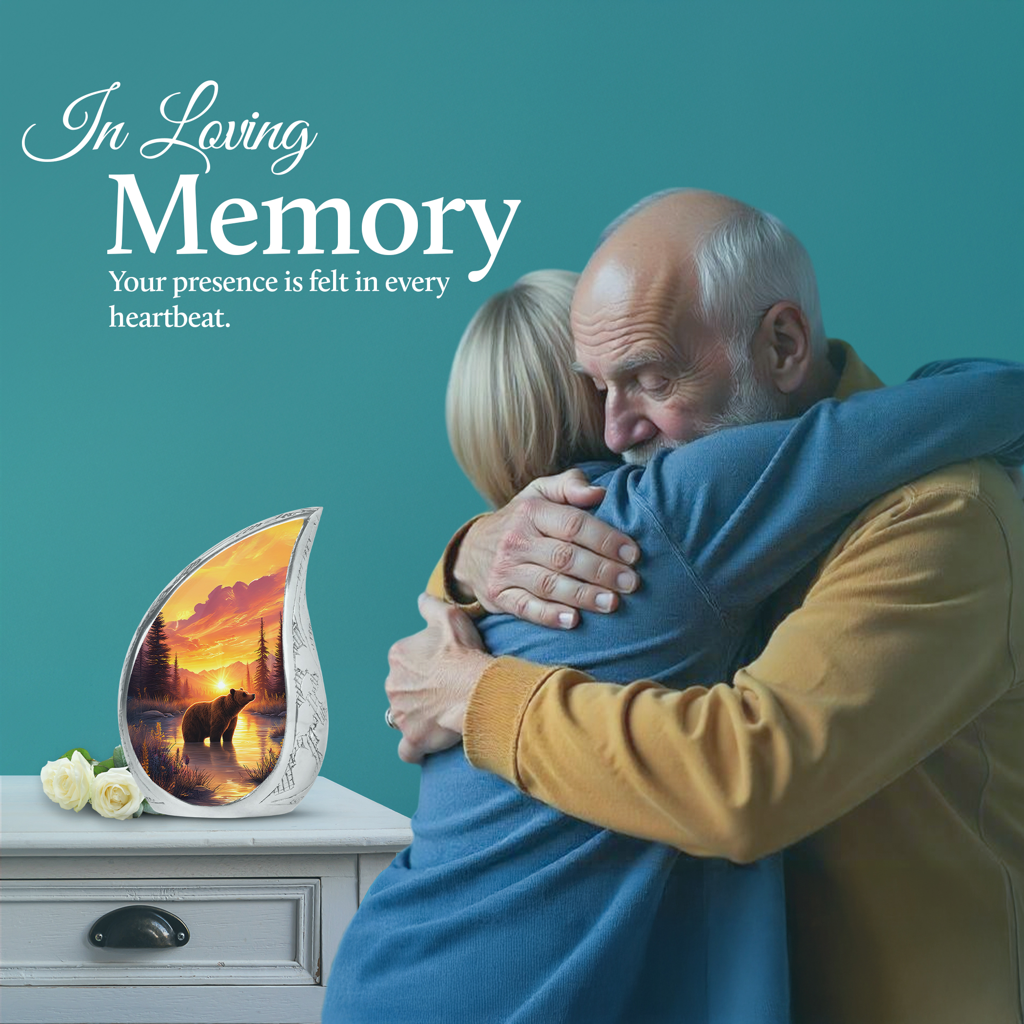 SABURIAL Bear Urn - Burial Urn For Ashes - Combo 2 - Large With 3 Inch Pack Of 2 - Funeral Decorative Ashes - Ash Urns For Male & Female - Large Memorial Urns For Men & Women