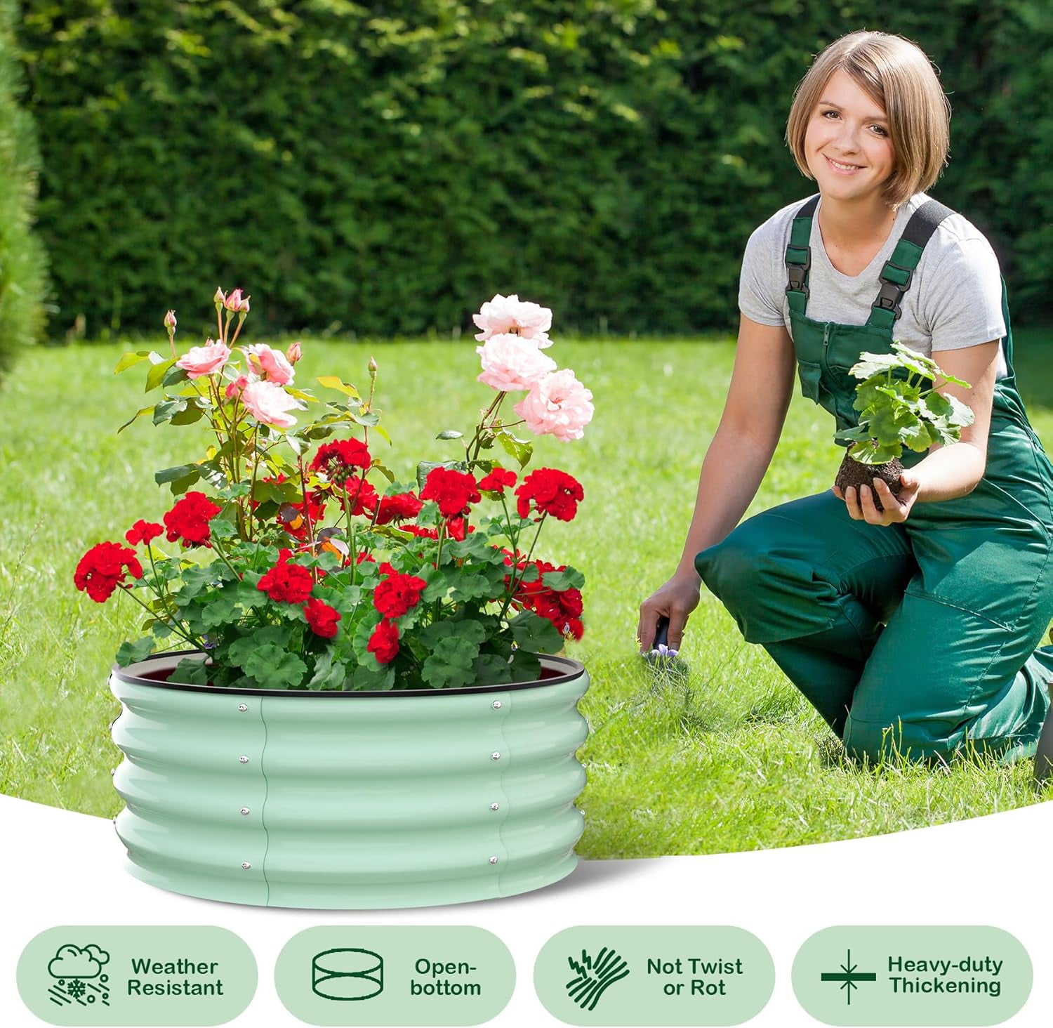 EastVita Raised Garden Beds Outdoor,2 Pack 2x2x1 FT Galvanized Raised Garden Bed for Gardening, Round Metal Planter Box for Planting Plants Vegetables and Flower