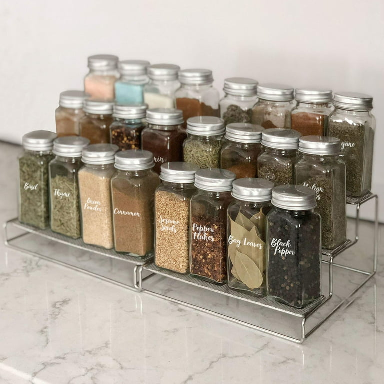 Glass Spice Jars with Label and Organizer - Minimalist Collection - Clear  Empty 4 oz Spice Jars with Labels, Spice Seasoning Containers Jars with