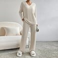 thumbnail image 2 of Fiaer,Womens Loose Fit Knit Lounge Wear Sets,Women's 2 Piece Sets for V Neck Long Sleeve T Shirt and Elastic Waisted Palazzo Pants,Plus Size Casual Trendy Lightweight Outfits Set Khaki XL, 2 of 6