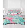 thumbnail image 2 of Quilts Twin-XL Size Bedding Set, Green Pink Shell Lightweight Quilted Comforter, Coastal Summer Beach Ocean Conch Soft Reversible Bedspread Coverlet with Pillow Covers for All Season, 68" x 98", 2 of 7