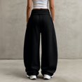 thumbnail image 5 of Wide Leg Sweatpants For Women Solid Tone Fold Over Waistband Pants Adjustable Drawstring Relaxed Fit Casual Sport Trousers, 5 of 6