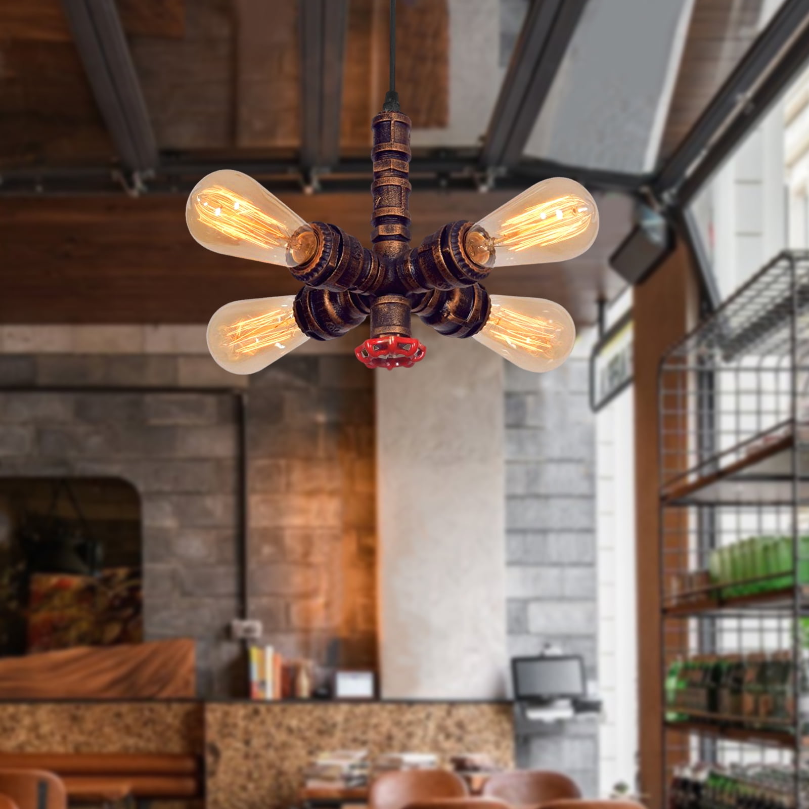 Industrial Vintage Pendant Light, 4 Light Retro Water Pipes Ceiling Ceiling Hanging Lighting Fixture Rustic Chandelier for Restaurant Bar