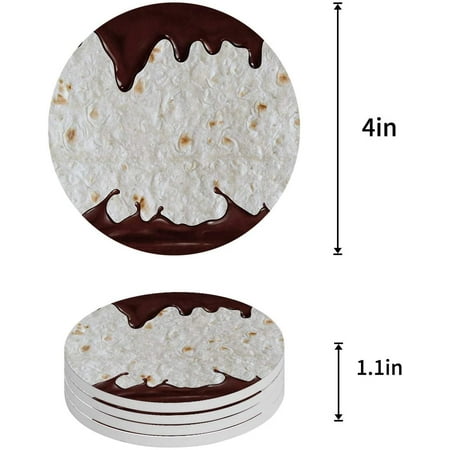 

FMSHPON Pancake Food Chocolate Sauce Set of 4 Round Coaster for Drinks Absorbent Ceramic Stone Coasters Cup Mat with Cork Base for Home Kitchen Room Coffee Table Bar Decor