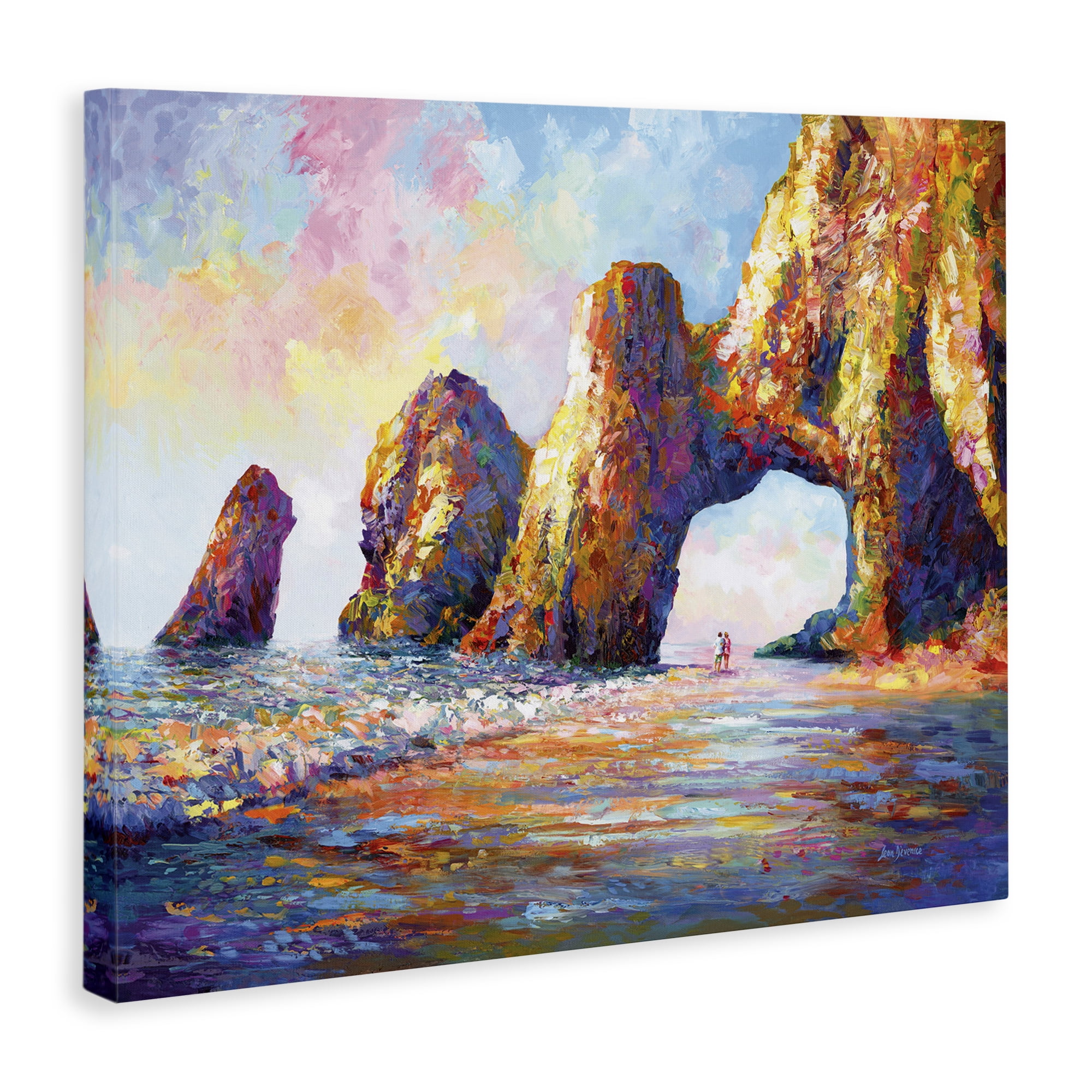 Stupell Industries Couple Strolling Beach Arch Landscape Painting Gallery Wrapped Canvas Art Print Wall Art, 20 x 16