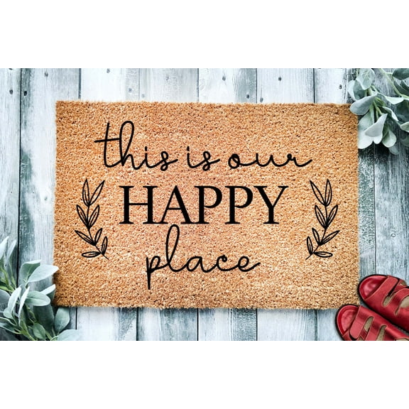 This is Our Happy Place Doormat | Cute Housewarming Gift | Custom Doormat Closing Gift | Welcome Doormat | Front Door | Home Door Mat