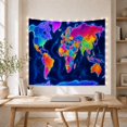 thumbnail image 5 of Neon World Map Against Dark Blue Ocean, Energetic Psychedelic for Global Decor Enthusiasts, Electric Geographic Wall Art, Housewarming Gift Tapestry Wall Hanging for Living Room and Bedroom, 5 of 7