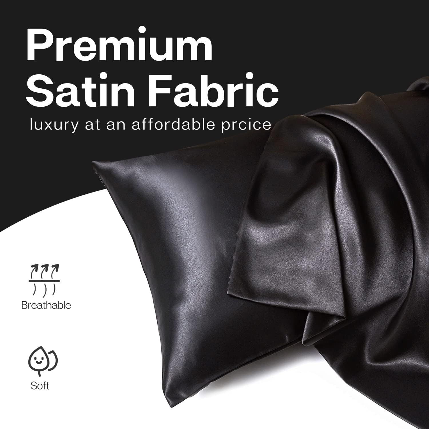 Satin Pillowcase for Hair and Skin, Silk Satin Pillowcase 2 Pack, Queen Size