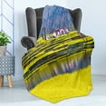 thumbnail image 4 of Yellow Flower Soft Flannel Fleece Blanket, Rural Spring Scenery in Northern Shaanxi China Blossoming Farmland, Cozy Plush for Indoor and Outdoor Use, 50" x 70", Hunter Green Yellow, by Ambesonne, 4 of 5
