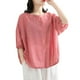 thumbnail image 1 of Blusa holgada de manga corta para mujer - Algodón y lino, cuello en V, ropa informal de verano/para el trabajo - Tallas M-XXXXL, 1 of 4