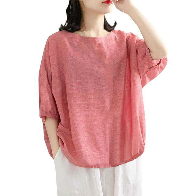 Cathalem T-Shirt à Manches Courtes pour Femmes Mode Été Basique, Rose m