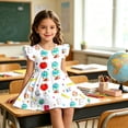 thumbnail image 2 of FUZHIQ Toddler Girls Back to School Print Dresses Ruffle Sleeve A-Line Flared Dress for School Daily Outfits,4-5 Years, 2 of 6
