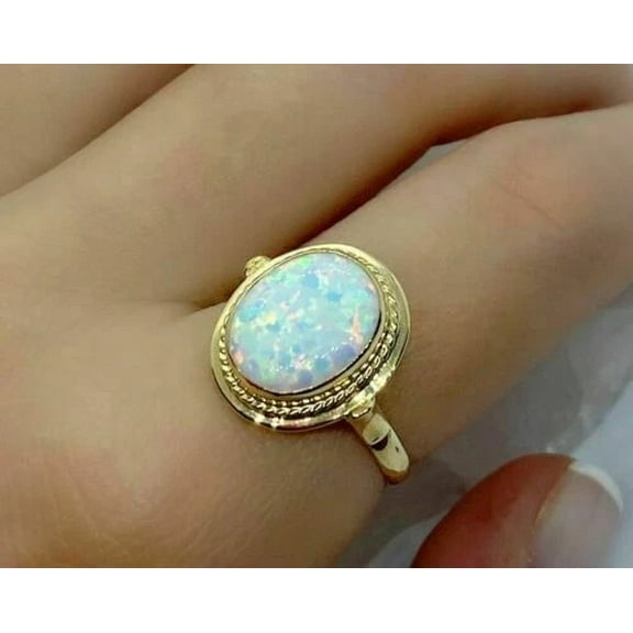 Women's Solitaire Anniversary Gift Ring 3Ct Oval Cut Fire Opal 14k Yellow Gold Plated Silver