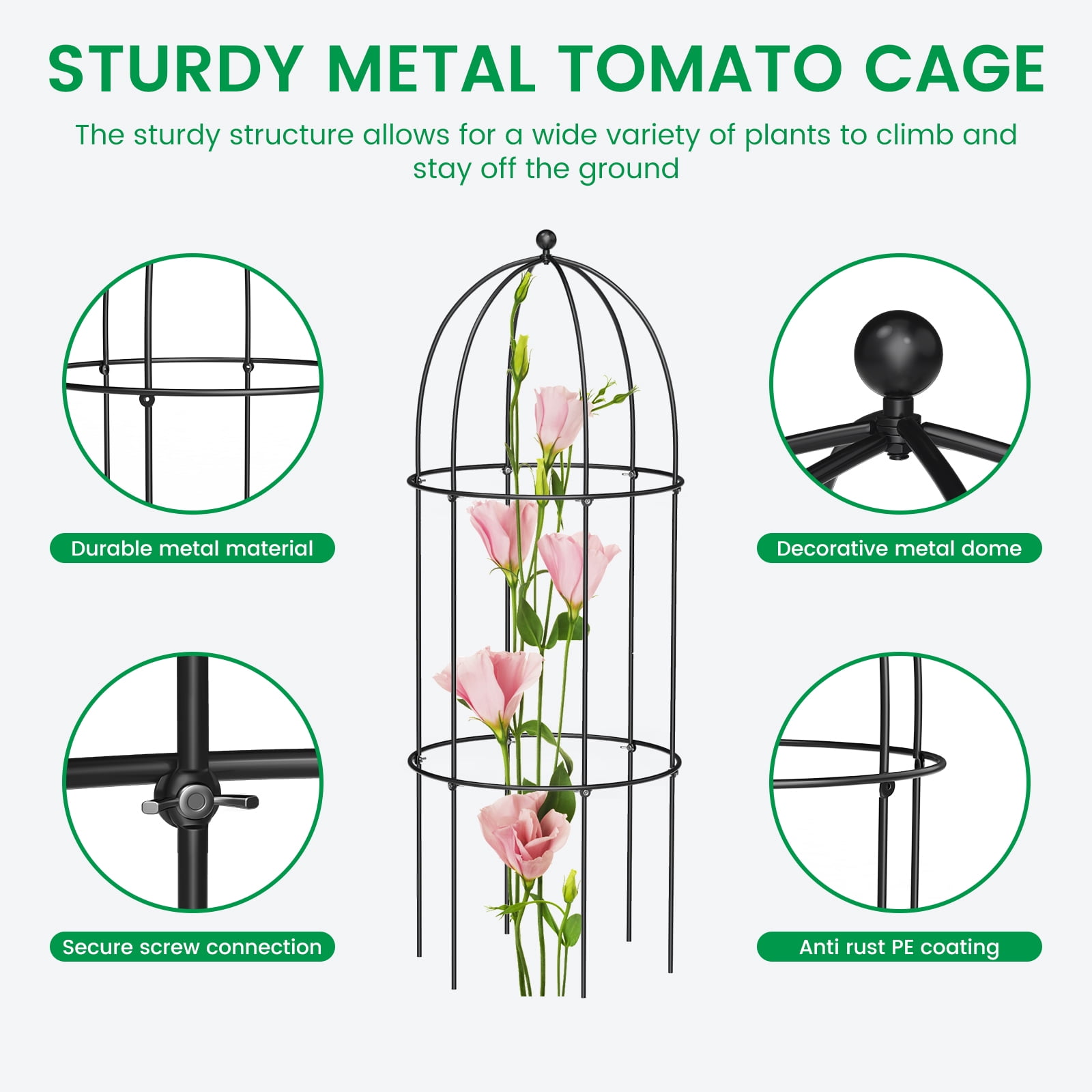 MOPHOTO XL Garden Trellis for Climbing Plants Outdoor, Tomato Cage Metal Obelisk Trellis Plant Trellis for Potted Plant, Flower Trellises Plant Cages Peony Cages Plant Support (Black, 3 Pack)