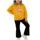 thumbnail image 5 of Conjunto de sudadera de manga larga con cuello vuelto para niños, estampado de patchwork, cuello redondo, manga larga y pantalones acampanados casuales con cintura elástica, conjunto relajado, conjunt, 5 of 8