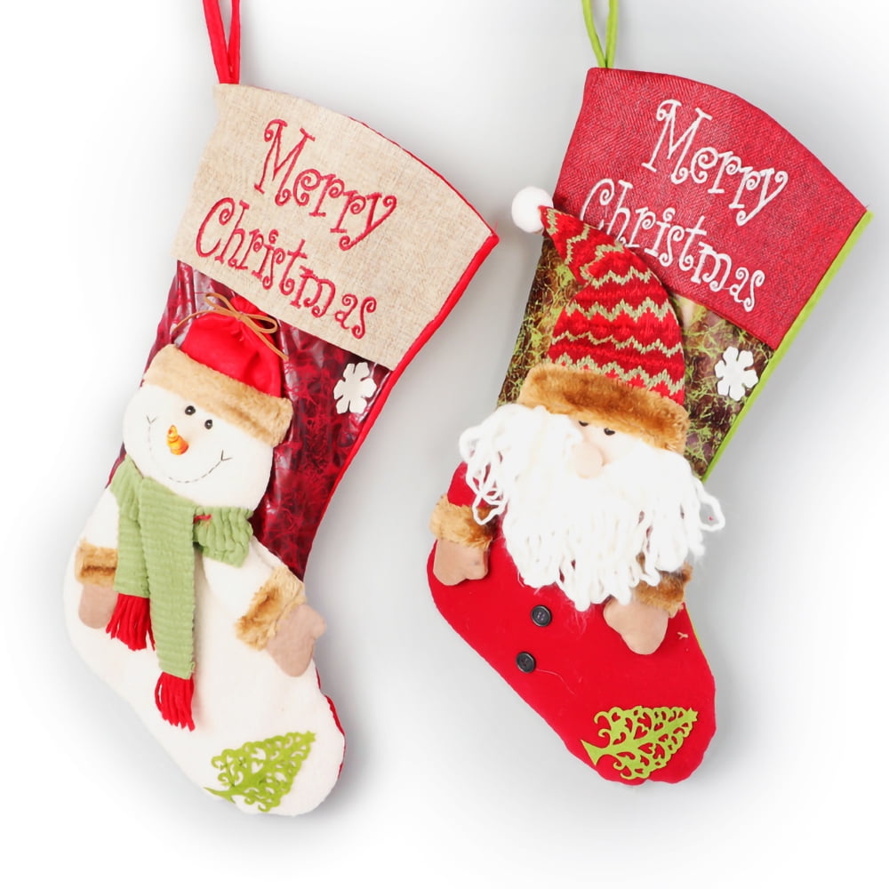 2 Pcs Set Christmas Stockings Kids Cute Plush 3D Classic Large Toys Stockings Christmas Party
