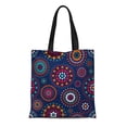 thumbnail image 1 of NUDECOR Canvas Tote Bag Red Pattern Concentric Circles on Dark Blue Green Plaid Durable Reusable Shopping Shoulder Grocery Bag, 1 of 1