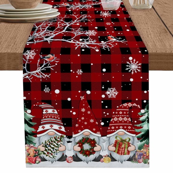 nqOlkjepod Black Red Plaid Christmas Table Runner 70 Inches Long Farmhouse Dress Scarves, Gnomes Xmas Tree Snowflake Gifts Birds Dining Tablerunner for Coffee Table/Kitchen Island/Party, 13"x70"