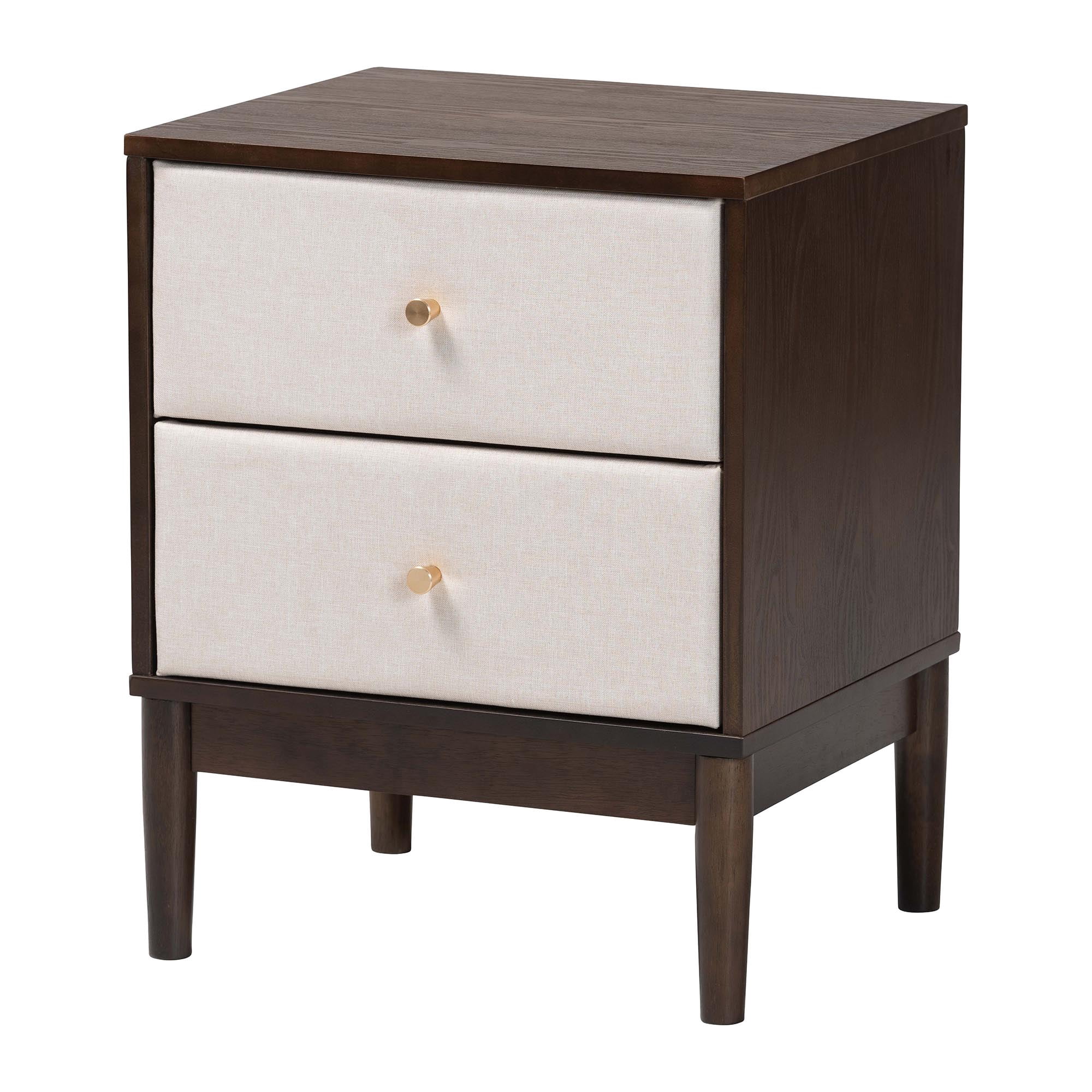 Baxton Studio Nikolai Mid-Century Nightstand, 2-Drawer, Beige