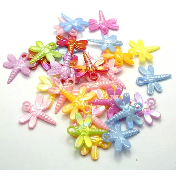 U8MO 100 Mixed Color Plastic Dragonfly Charms Pendants 24X22mm