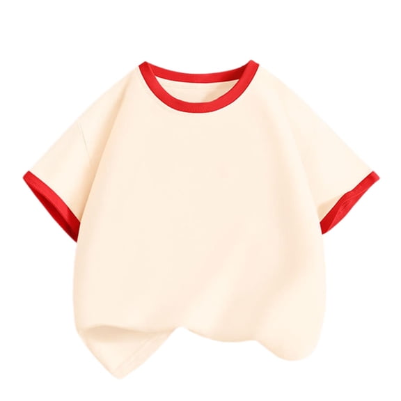 Girls Red Ringer Tee Kids Cotton T-Shirt with Contrast Trim Short Sleeve for Kids to Youth,Size 7-8 T
