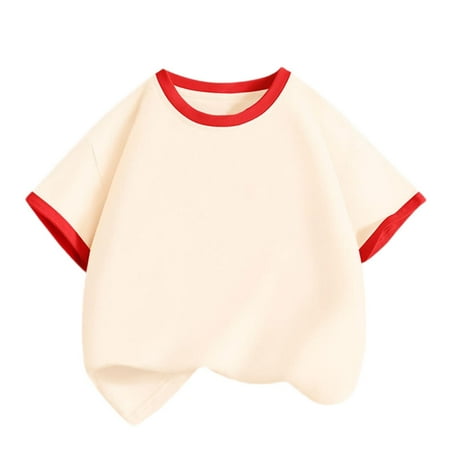 CYRBOKO Girls Summer T Shirts Cotton Loose Fit Casual Short Sleeve Pullover Tops Red Size 7-8 T