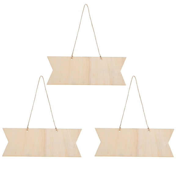 Monyance Wood Cutout Door Sign 3pcs Unfinished Hanging Wood Sign Shape Blank Wooden Slices with Ropes(11.02X4.02X0.08Inches)