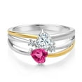 thumbnail image 2 of Gem Stone King 925 Silver and 10K Yellow Gold White Moissanite and Pink Mystic Topaz and White Lab Grown Diamond Band Ring for Women (1.04 Cttw, Gemstone, Heart Shape 5MM, Size 7), 2 of 3