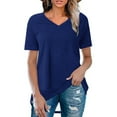 thumbnail image 2 of Summer Basic Tops for Women Casual V-Neck Top Solid Color Short Sleeve Loose T-Shirt, 2 of 5