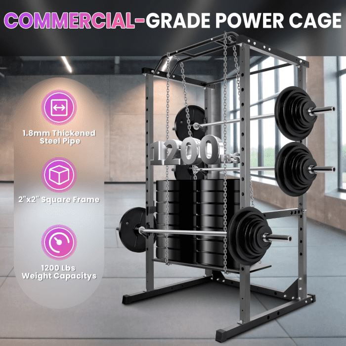 1.8mm Thickened Steel Power Cage, 1200 LBS Sturdy Power Rack, 14-Setting Squat Rack for Versatile Workouts including Bench Press, Squat, Pull-Ups, Great for Garage Gyms, Apartment Gyms, Community F