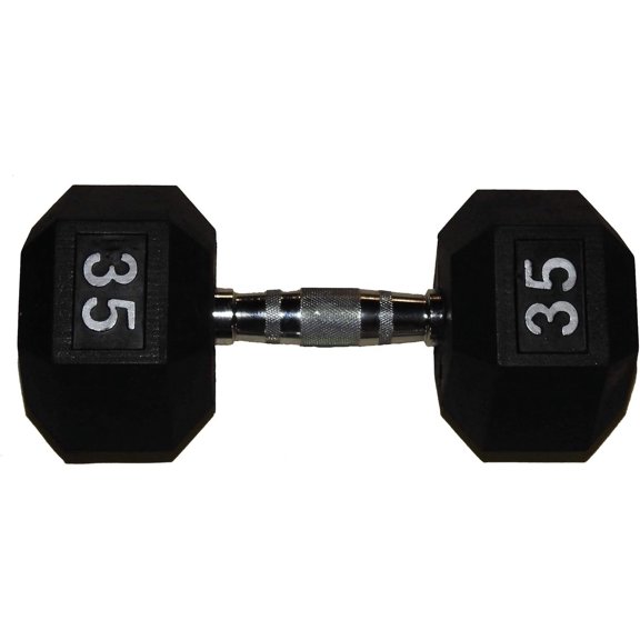 TDS 35lb Rubber Coated Hex Dumbell with Contoured Chrome Handle – each