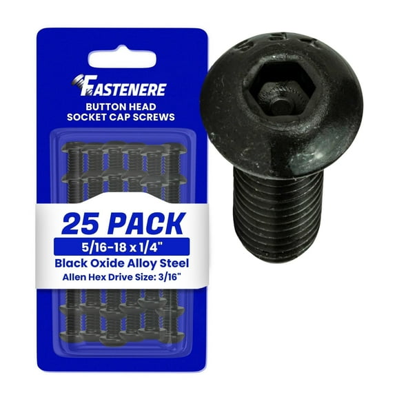 Fastenere Button Head Socket Cap Screws - 5/16-18 x 1/2" (50-Pcs) Alloy Steel, Fully Threaded, Fine Black Oxide Finish, Corrosion-Resistant, Machine Thread, Easy to Install w/ Allen Hex Drive