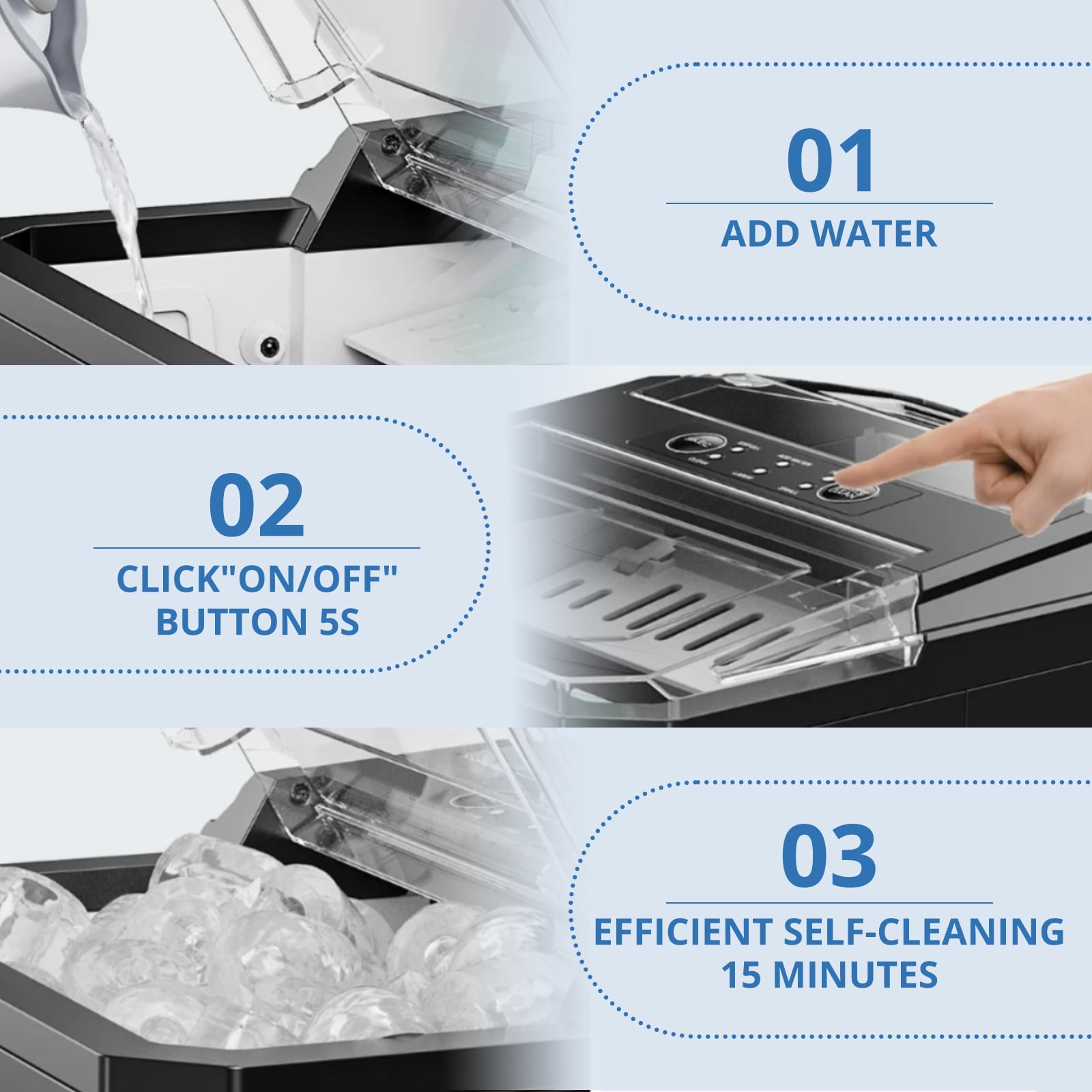Atilioo Countertop Ice Maker, 26Lbs/24H, 9 Ice in 6 Mins, Portable Ice Machine with Self-Cleaning, Saving Energy, for Home/Party/Camping/RV, Black