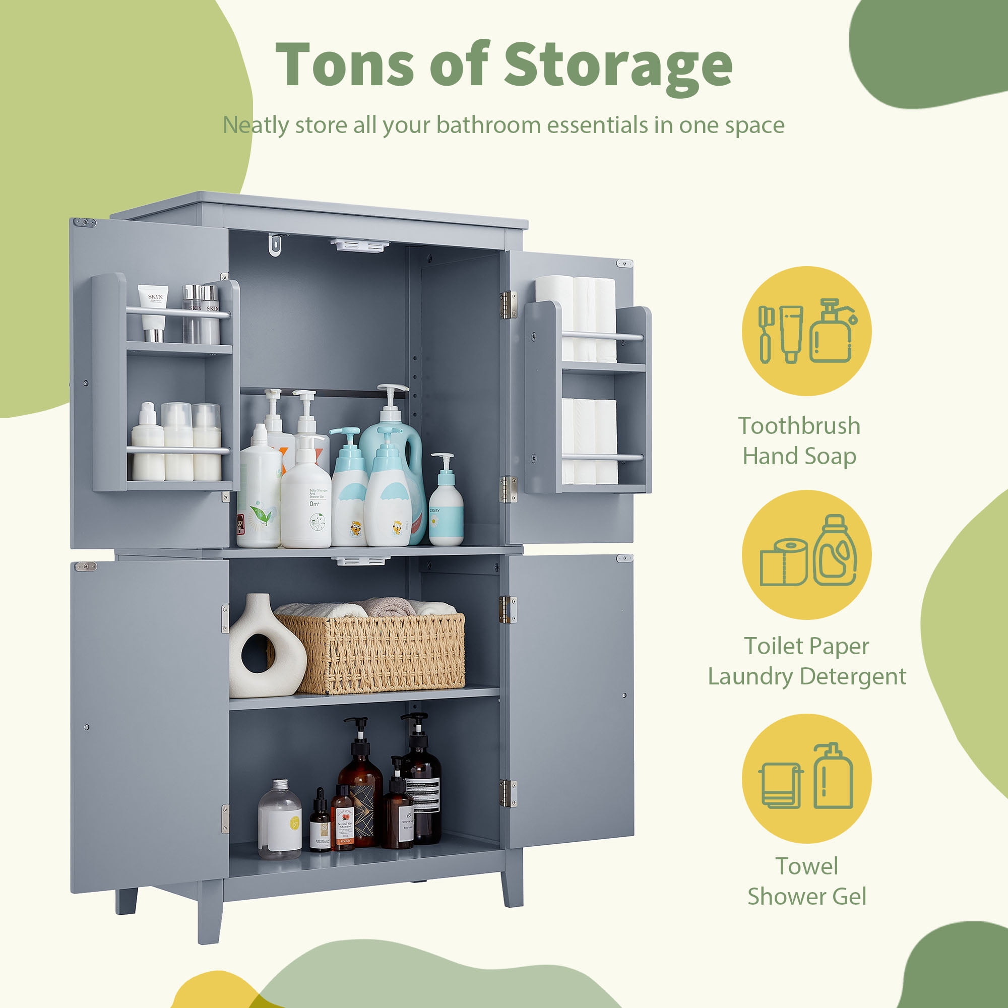 Aukfa Kitchen Pantry Cabinet,Tall Storage Cabinet for Bathroom, Living Room,Gray