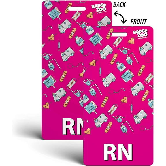 RN Badge Buddy (20 Pack) - Pink with Medical Icons - Vertical Badge Id Card for Registered Nurses - by BadgeZoo