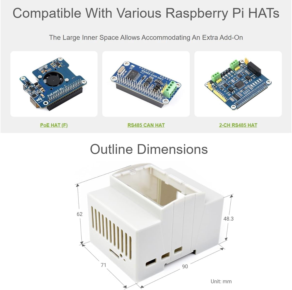for 5 Case,DIN Rail ABS Case for 5, Compatible with Raspbeery Pi Expansion Board PoE HAT (F), RS485 CAN HAT, 2-CH RS485 HAT