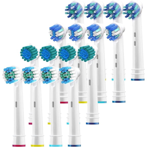 Alayna Replacement Toothbrush Heads for Oral B Braun Electric Toothbrushes - 16 Assorted Brush Head Refills Compatible w/ OralB (4) Cross Clean, Floss, Precision, Sensitive