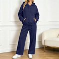thumbnail image 2 of IWRICH Two Piece Sets for Women Cozy Winter Loungewear Set Wide Leg Pants Sweatshirt Lined Outfits Navy XXL, 2 of 4