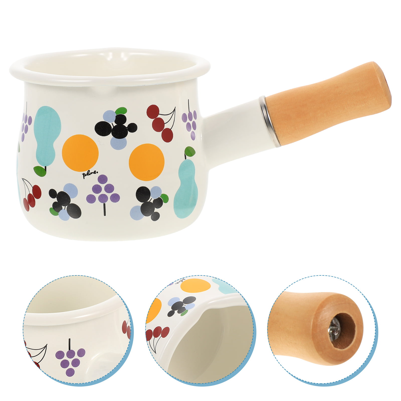 YumCute Home Enamel Milk Pan with Dual Pour Spout Butter Warmer Milk Pot  for Stove Top Healthy White Enameled Inside Coating Iron 1QT Small Soup Pot