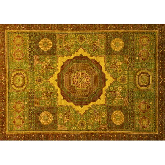 Ahgly Company Machine Washable Indoor Rectangle Oriental Yellow Modern Area Rugs, 8' x 10'