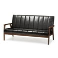 thumbnail image 2 of Baxton Studio Nikko Mid-century Modern Scandinavian Style Black Faux Leather Wooden 3-Seater Sofa, 2 of 5